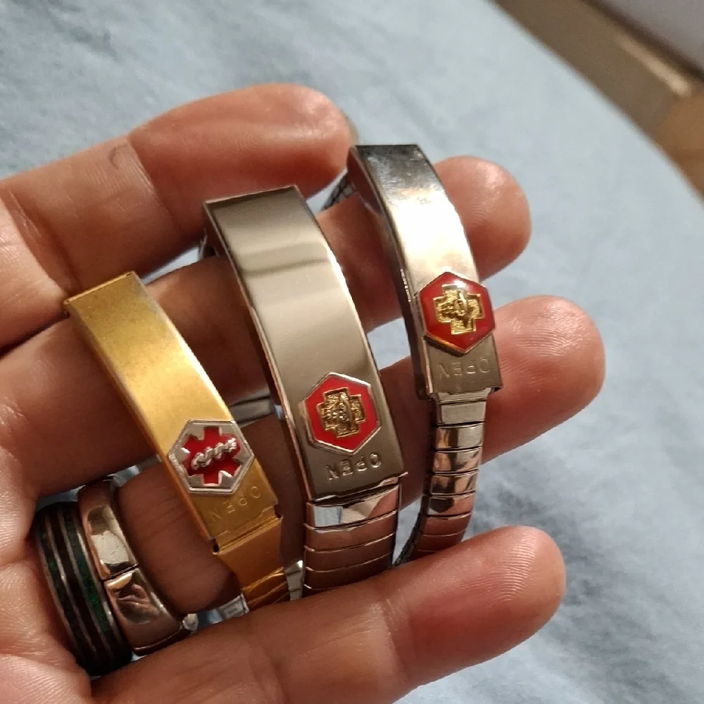 3 Vintage Medical ID Gold and Silver Expandable Bracelet Set (Bra052)
